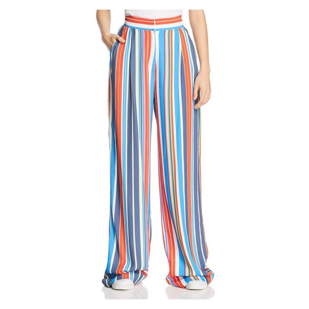 PERSEVERANCE Womens Red Striped Wide Leg Pants Size: 8
